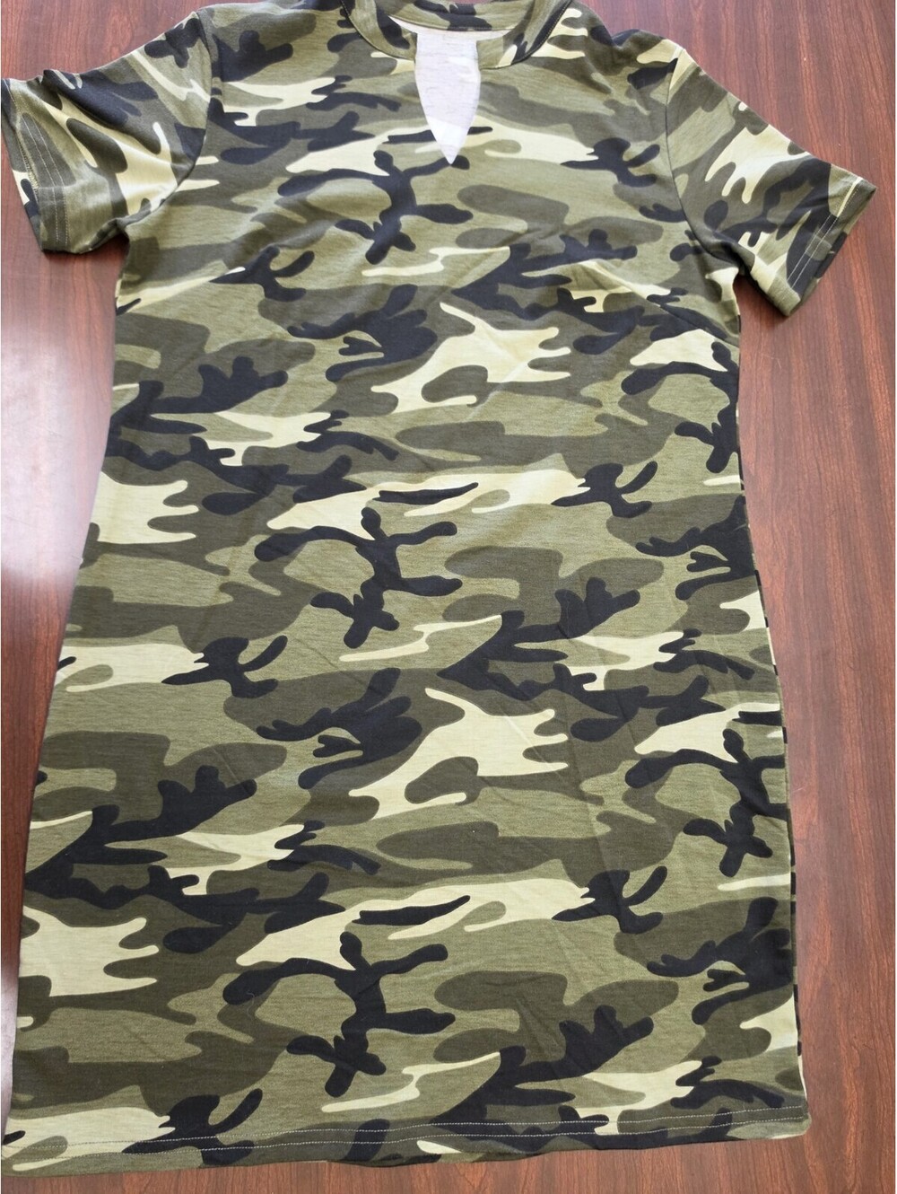 Camo T Shirt Dress M Green Military Bodycon Notch Neck Streetwear Y2K Grunge